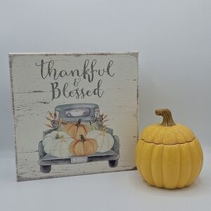 Hallmark Pumpkin Spice Ceramic Pumpkin Candle and Quill to Paper Farm Truck Sign